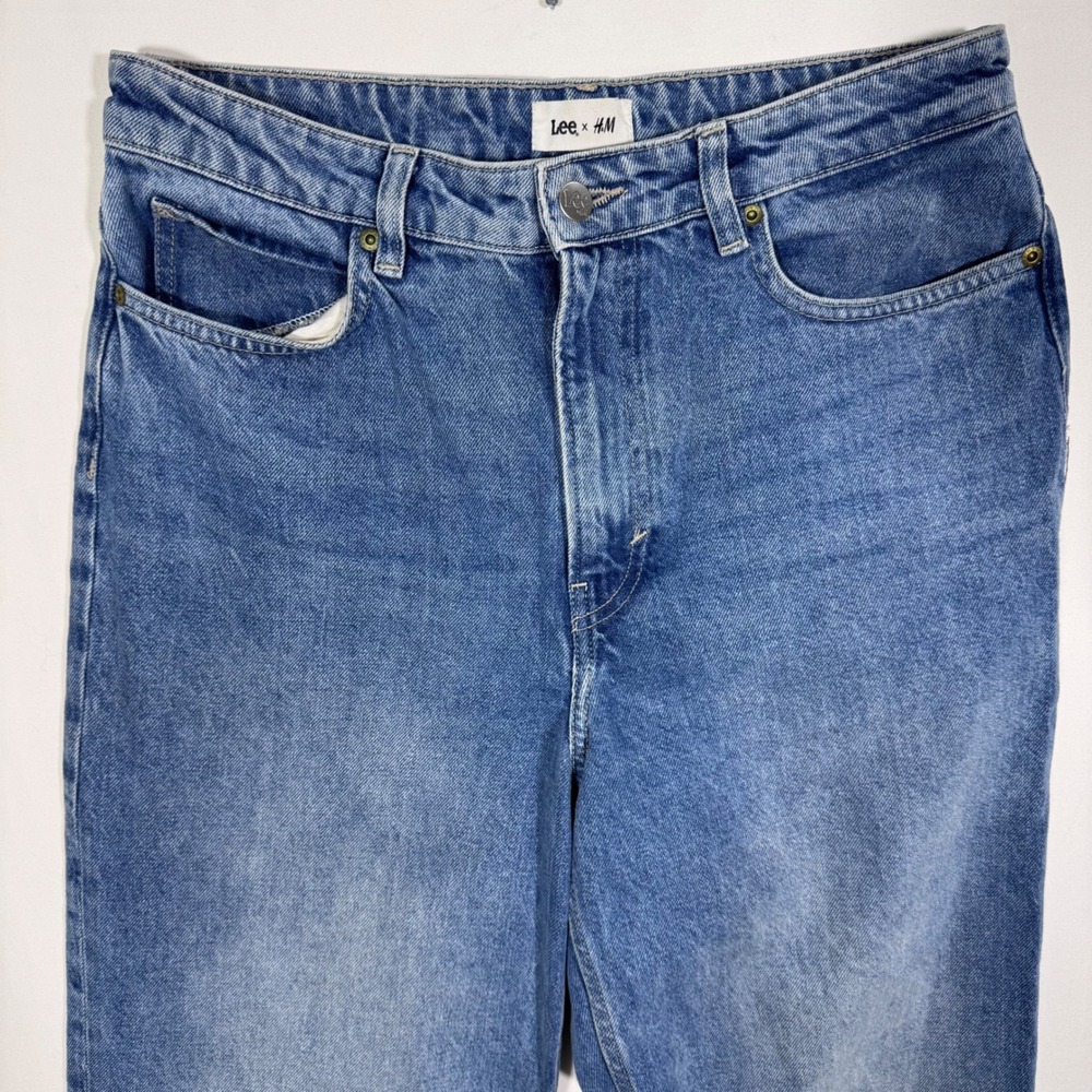 Lee x H&M Wide Leg Jeans Medium Wash High Rise Women's 8 Streetwear Minimalist - Picture 3 of 13